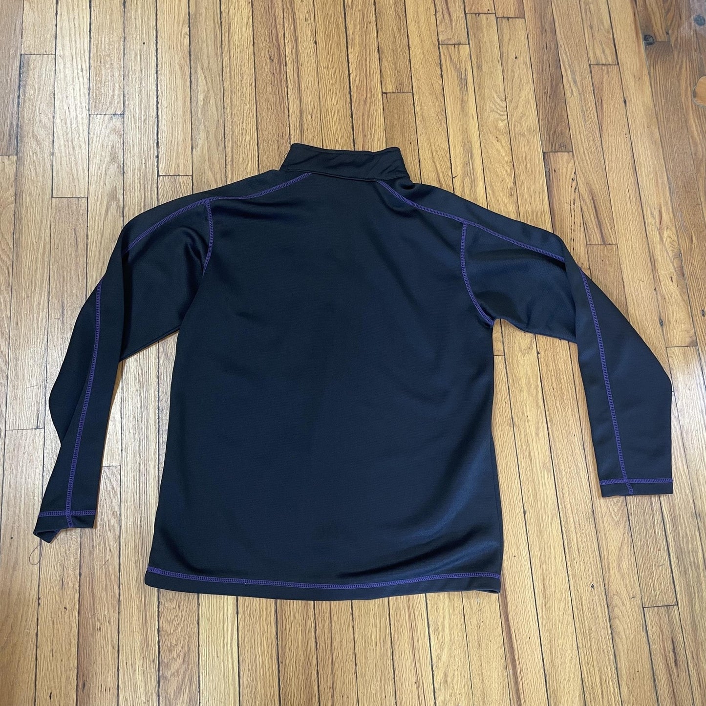 Black Quarter Zip Pullover Mens Large Purple Trim Athletic Long Sleeve Performan