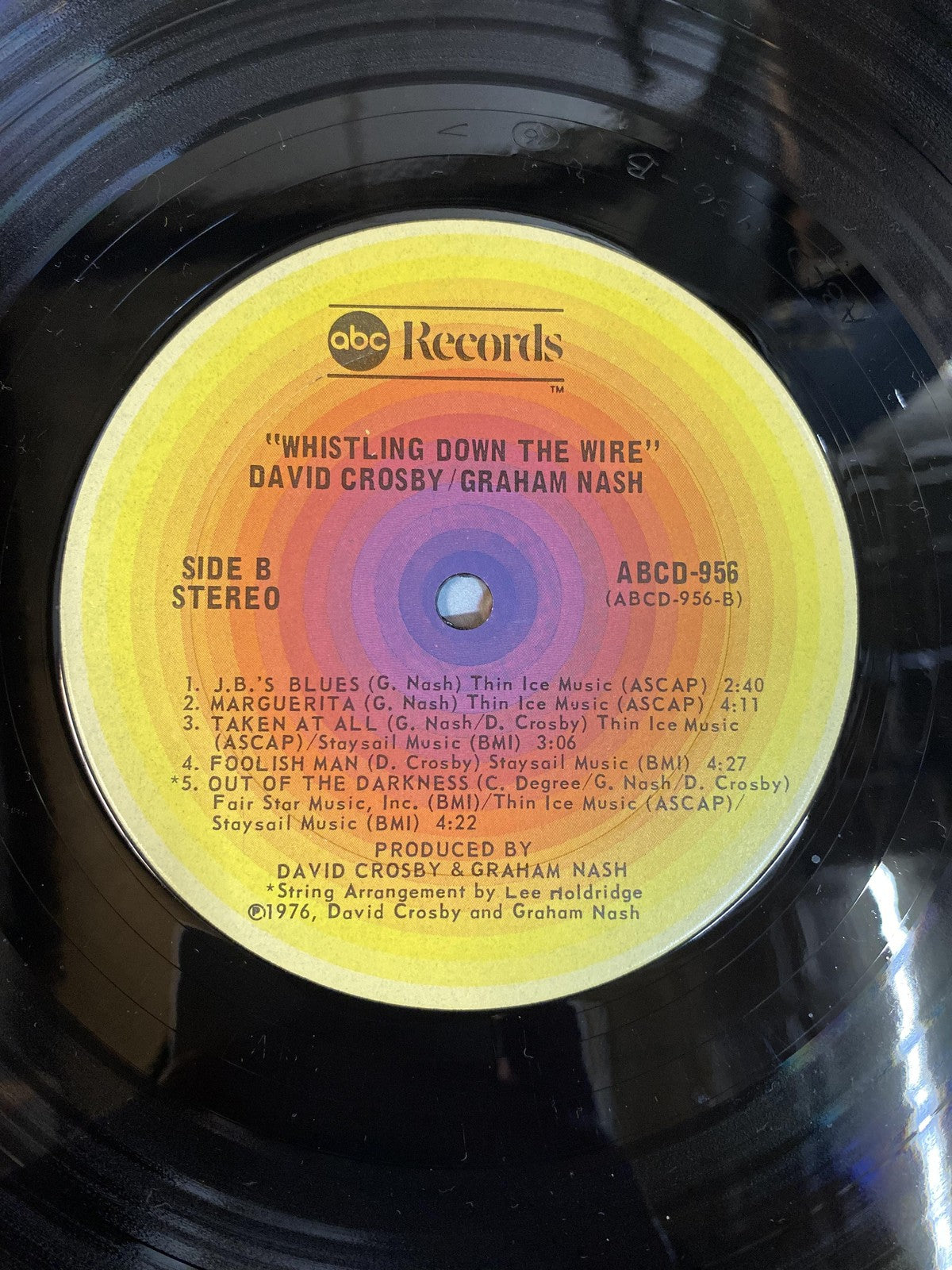 Vintage Crosby Nash Whistling Down The Wire 12" Vinyl LP 1976 ABC Rock