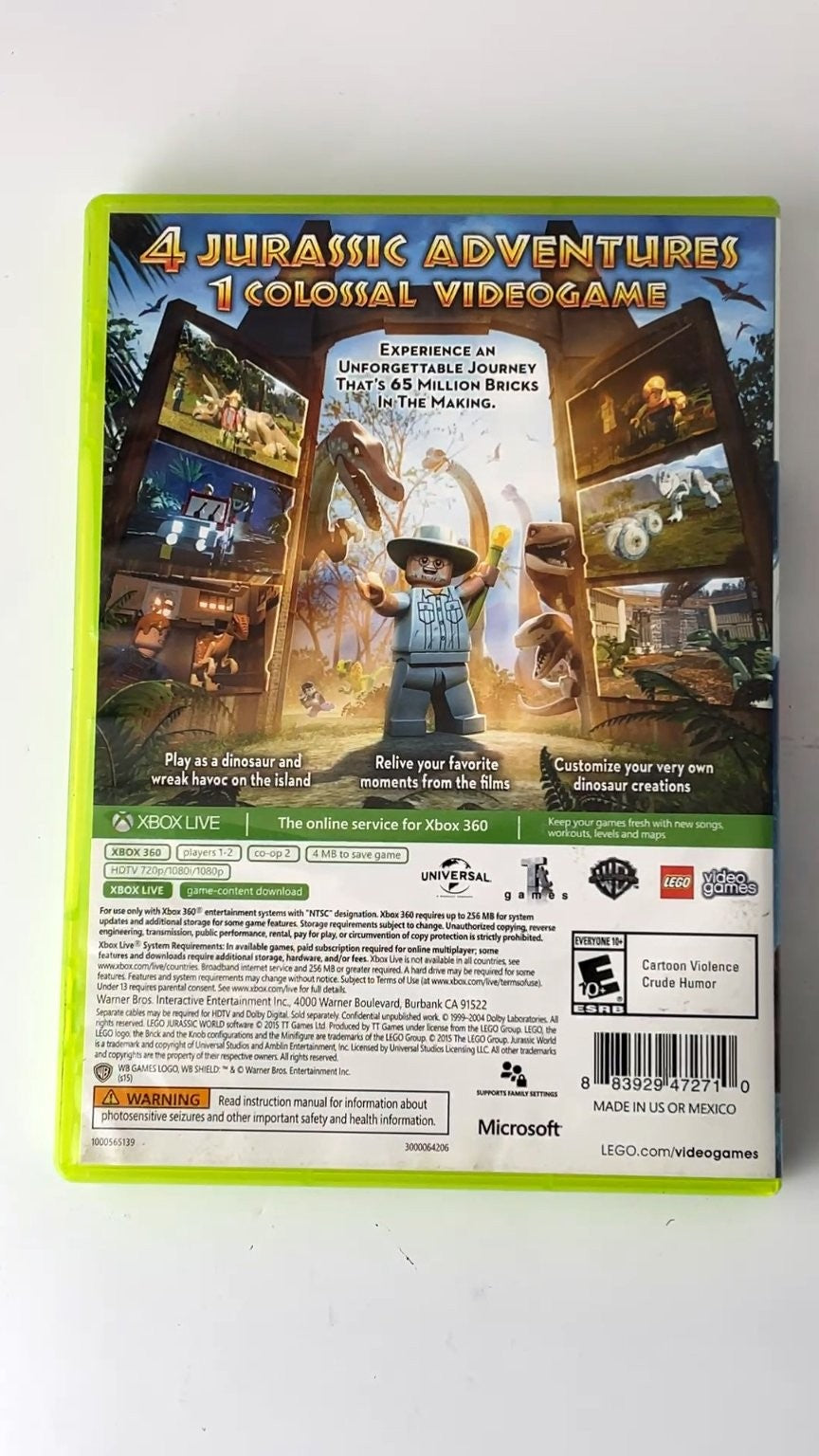 LEGO Jurassic World Xbox 360 Video Game Multiplayer Adventure NO MANUAL