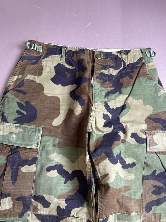 Camo BDU Pants Mens 31x30 Green Woodland Cargo Military Ripstop Army Workwear