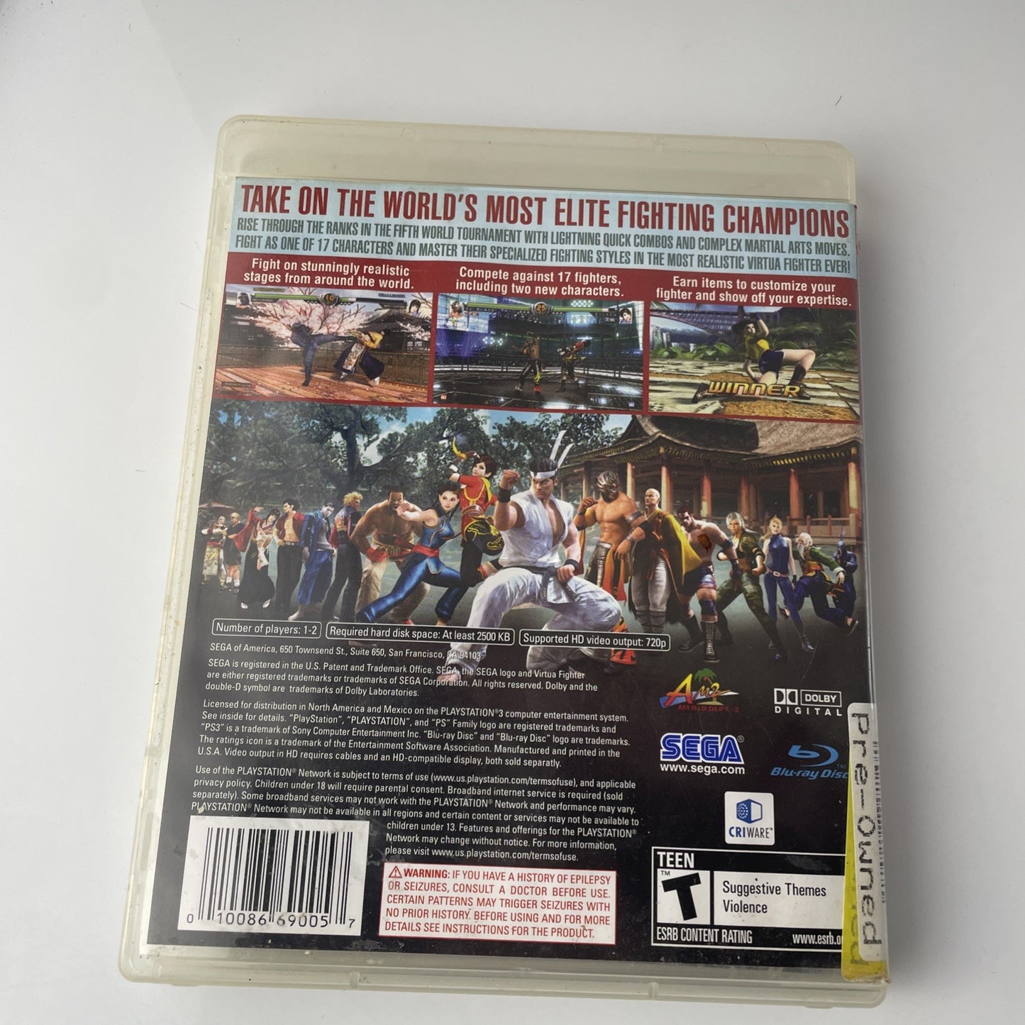 Virtua Fighter 5 (Sony PlayStation 3, 2007 PS3)-Complete Fighting Game See Pics