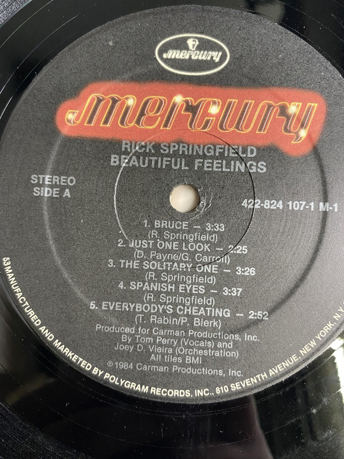 Vintage Rick Springfield Beautiful Feelings Vinyl LP 1984 Mercury Pop Rock