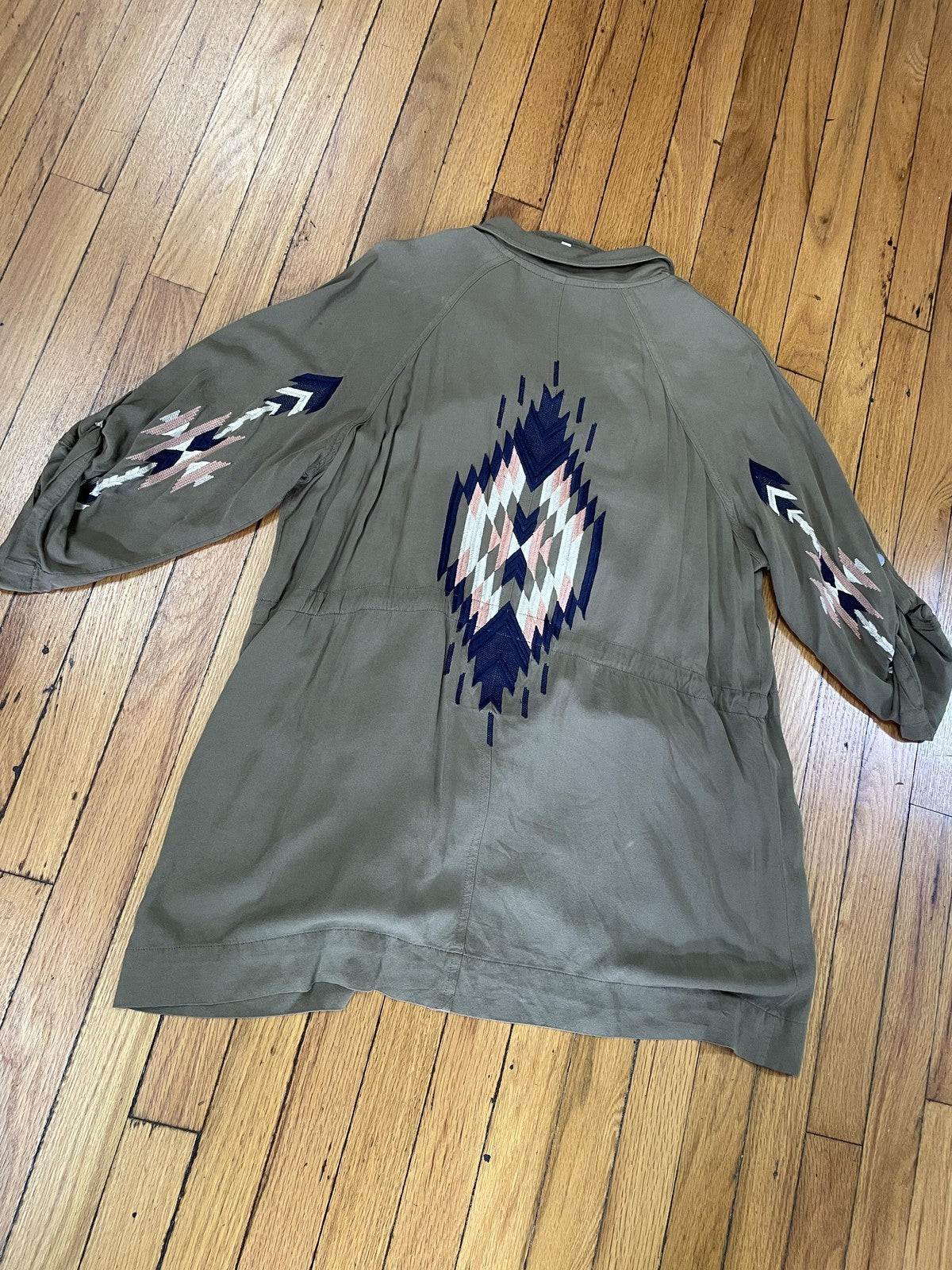 Miss Me Jacket Womens Medium Olive Embroidered Utility Anorak Snap Front Aztec