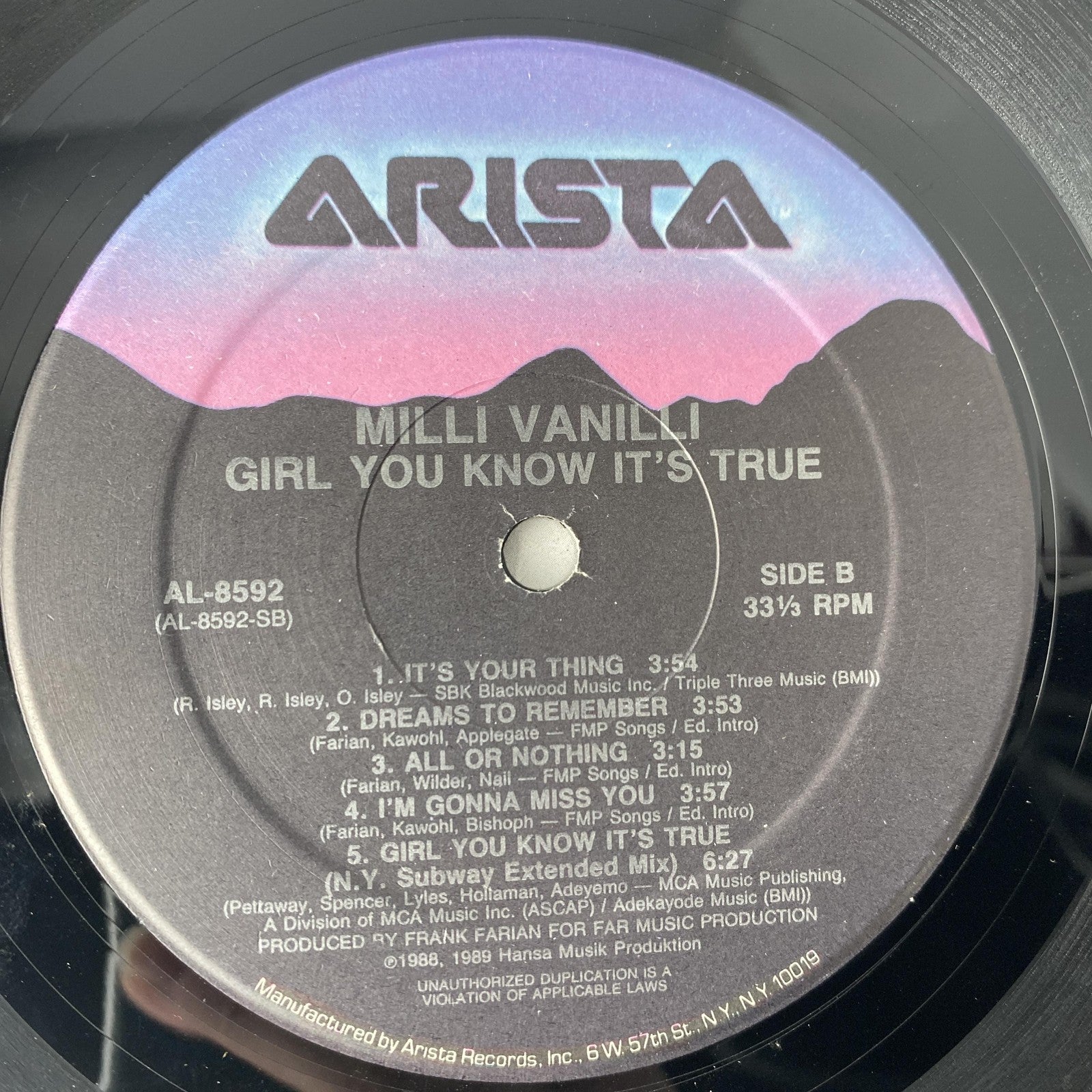 Vintage Milli Vanilli Girl You Know It's True 12" Vinyl LP 1989 Arista Pop Dance
