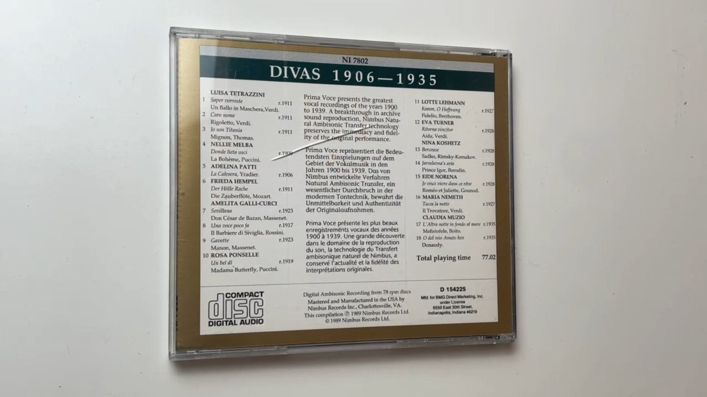 Various Artists - Divas 1906-1935 CD 1989 Prima Voce Classical Nimbus Showgirls