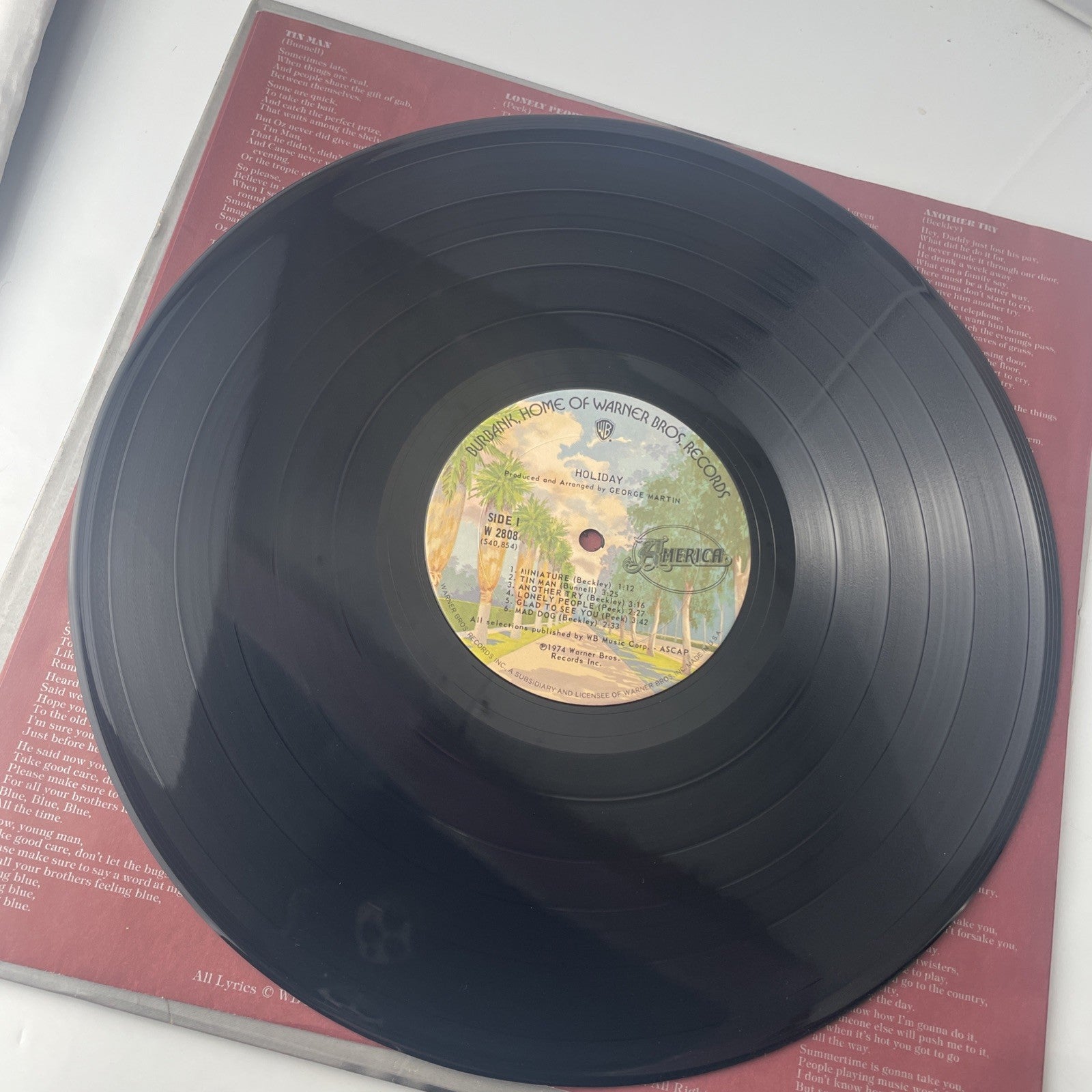 America - Holiday -1974 W2808 Warner Bros Rock Vinyl LP Record Album