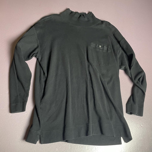 Talbots Shirt Womens Large Black Mock Neck Button Pocket Long Sleeve Tunic Knit