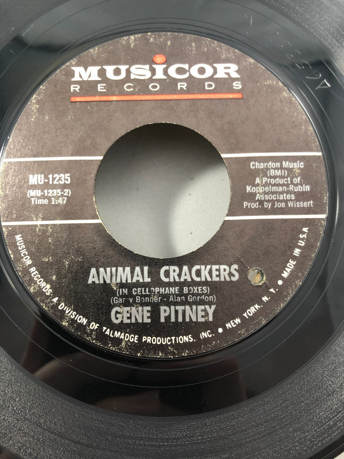 Gene Pitney - Animal Crackers 7" VG+ Vinyl 45 Musicor MU 1235 USA 1967 VG+