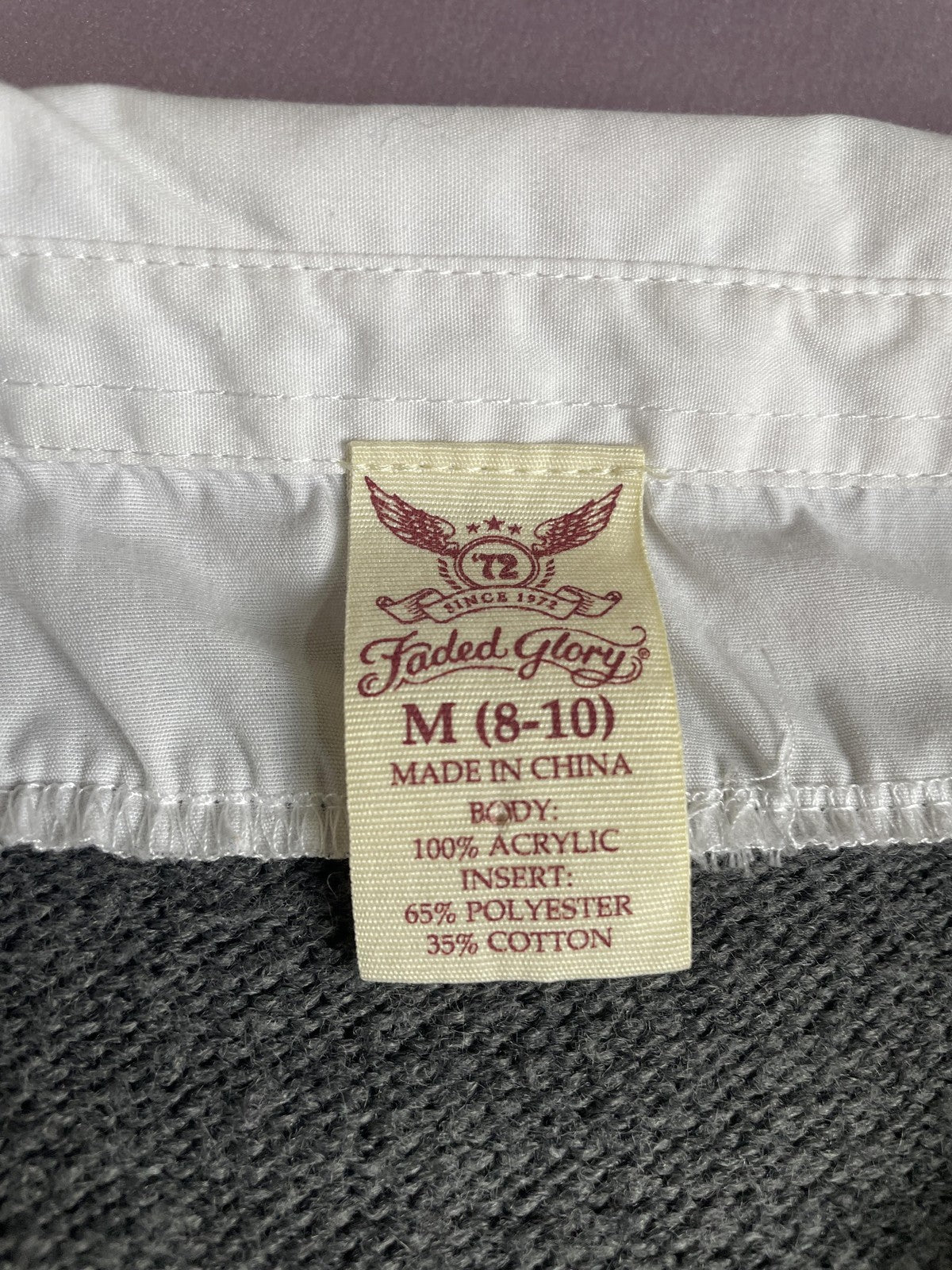 Faded Glory Sweater Womens Medium Gray White Layered Shirt Cable Knit Preppy