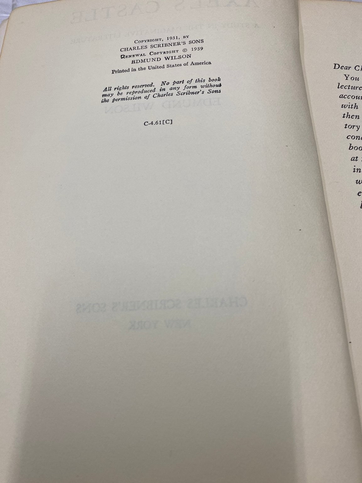 Axel's Castle Edmund Wilson 1959 Reissue Literary Criticism Scribners