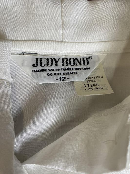 Vintage Judy Bond Blouse Womens 12 White Lace Collar Pleated Button Front 70s