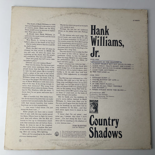 HANK WILLIAMS, JR. COUNTRY SHADOWS MGM RECORDS SE-4391 1966 VG+
