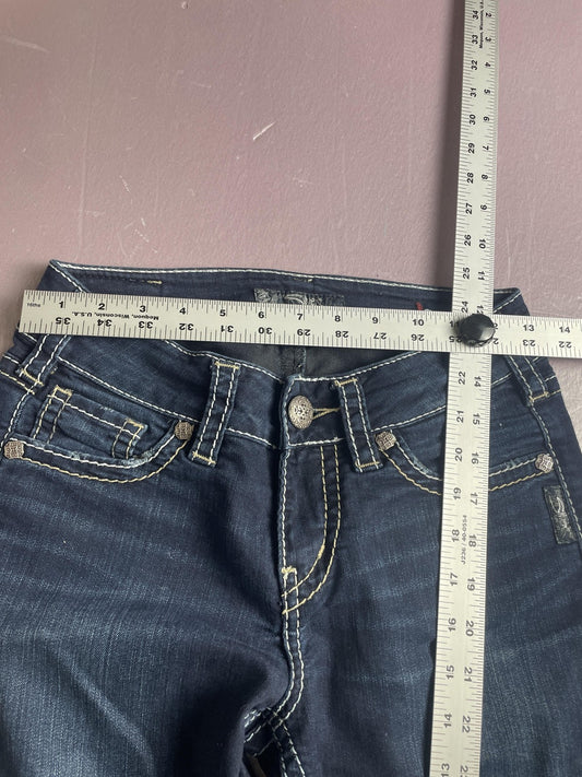 Silver Jeans Co Jeans Womens W26/L31 Blue Suki Mid Skinny Embroidered Dark Wash