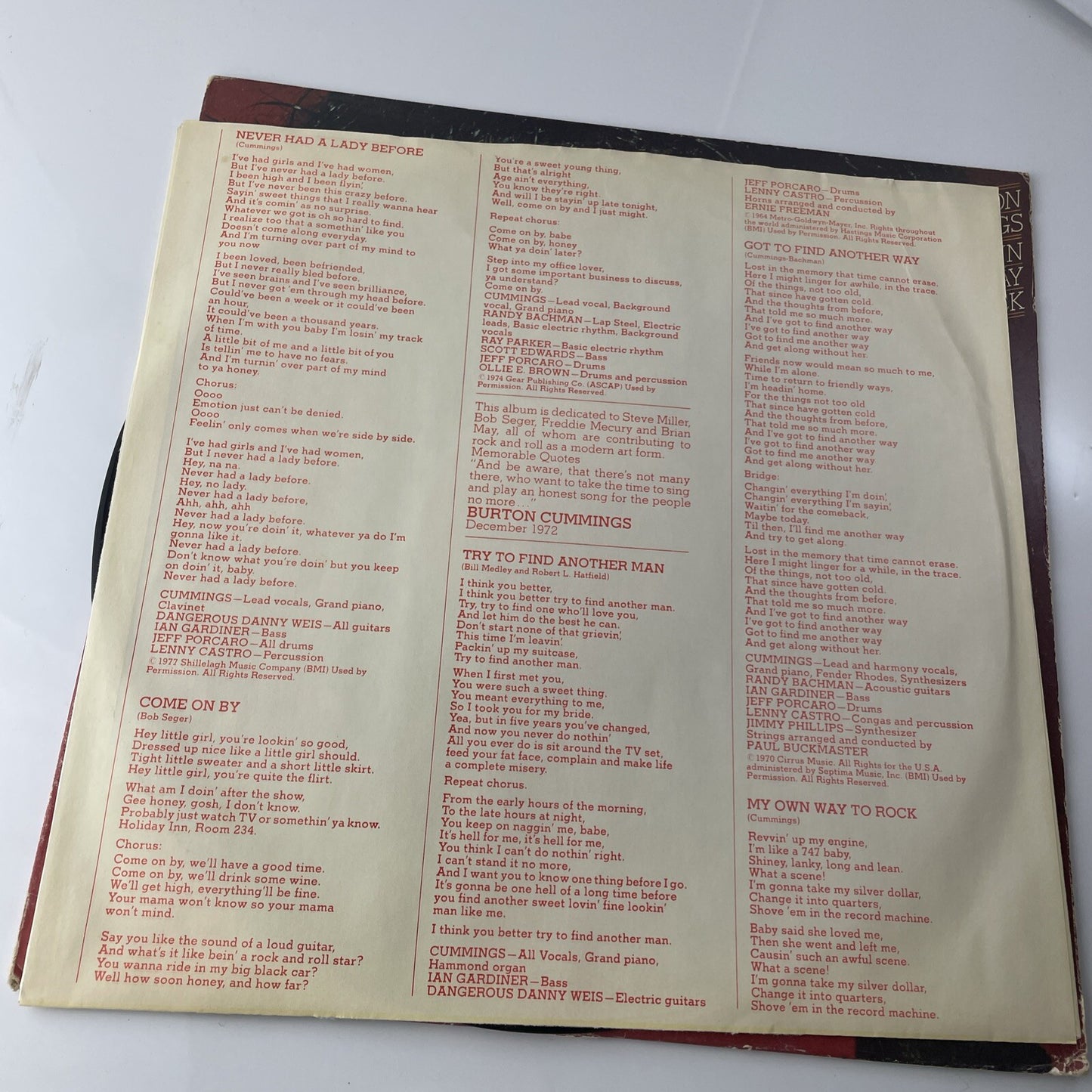BURTON CUMMINGS my own way to rock Portrait  orig 1977 blues rock VG
