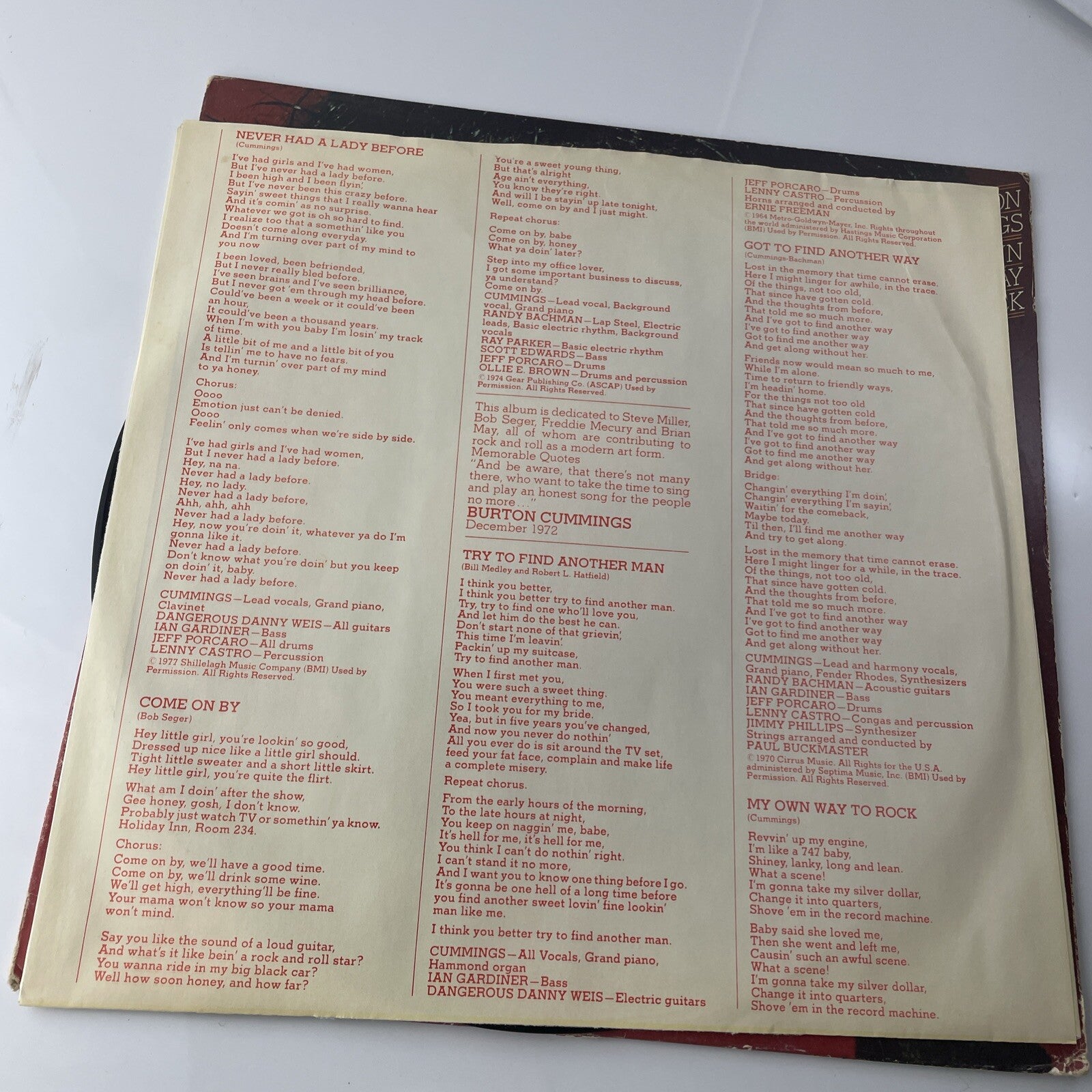 BURTON CUMMINGS my own way to rock Portrait  orig 1977 blues rock VG