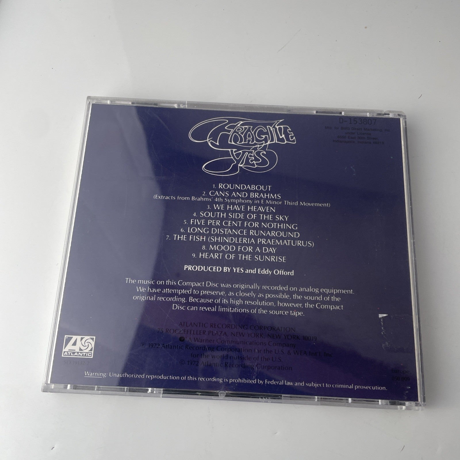 Yes - Fragile (CD, 1972) Sd19132-2 Very Good Condition