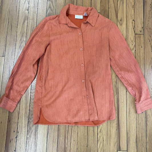 Studio Works Shirt Womens Small Orange Crinkle Button Up Blouse Long Sleeve Top