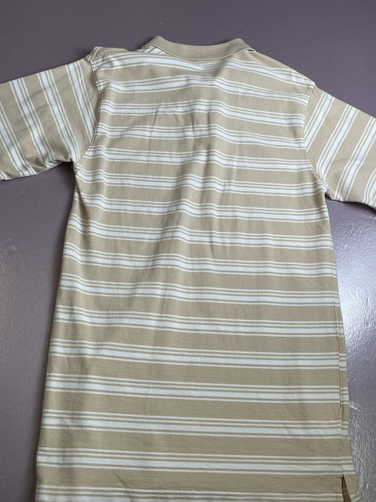 Southpole Polo Shirt Mens Large Tan White Stripe Short Sleeve Authentic Collared