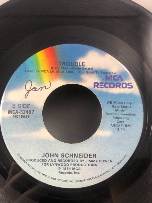 JOHN SCHNEIDER I'VE BEEN AROUND ENOUGH TO KNOW/TROUBLE (G+) MCA-52407 45 RECORD