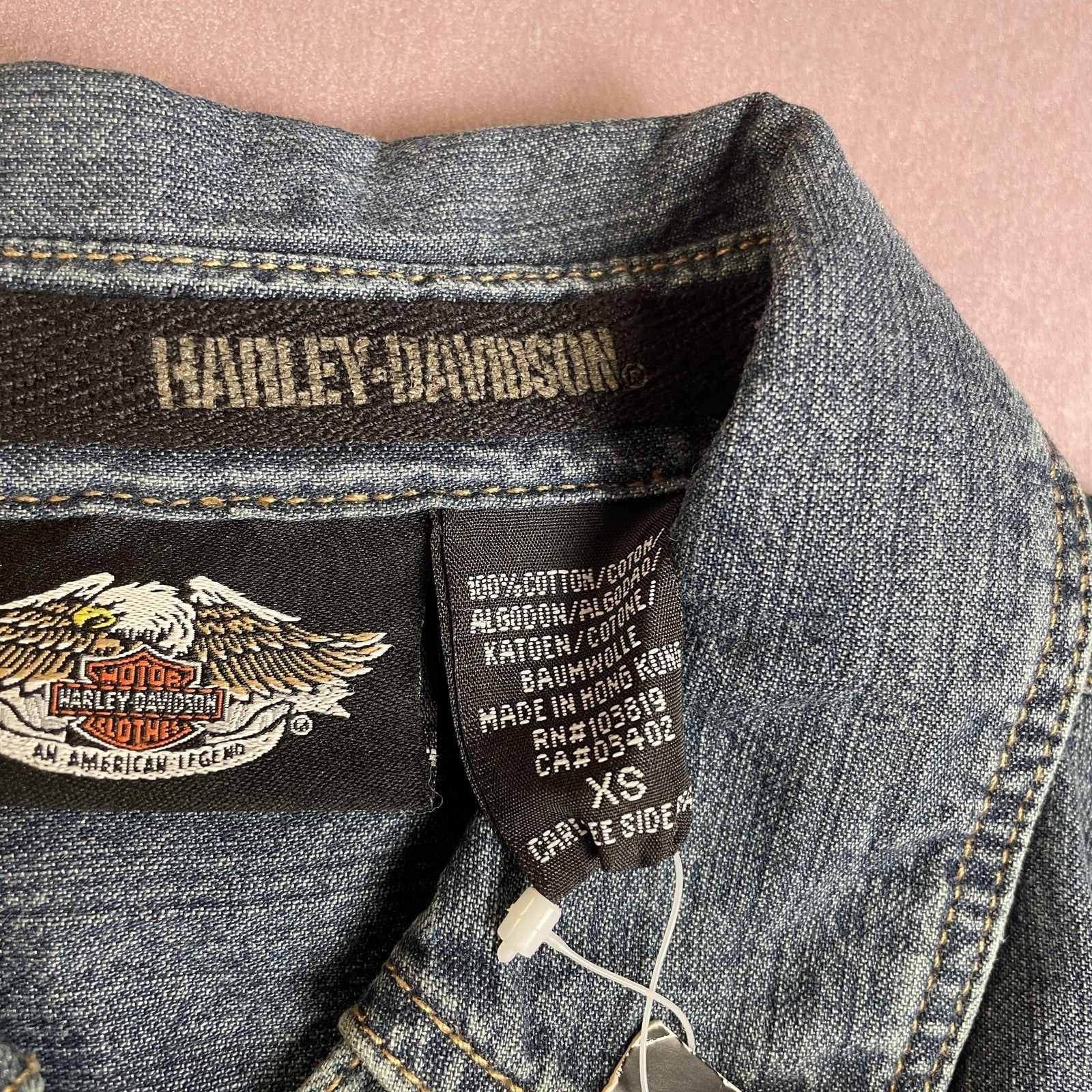 Harley-Davidson Shirt Womens XS Blue Denim Button Down Long Sleeve Western Logo