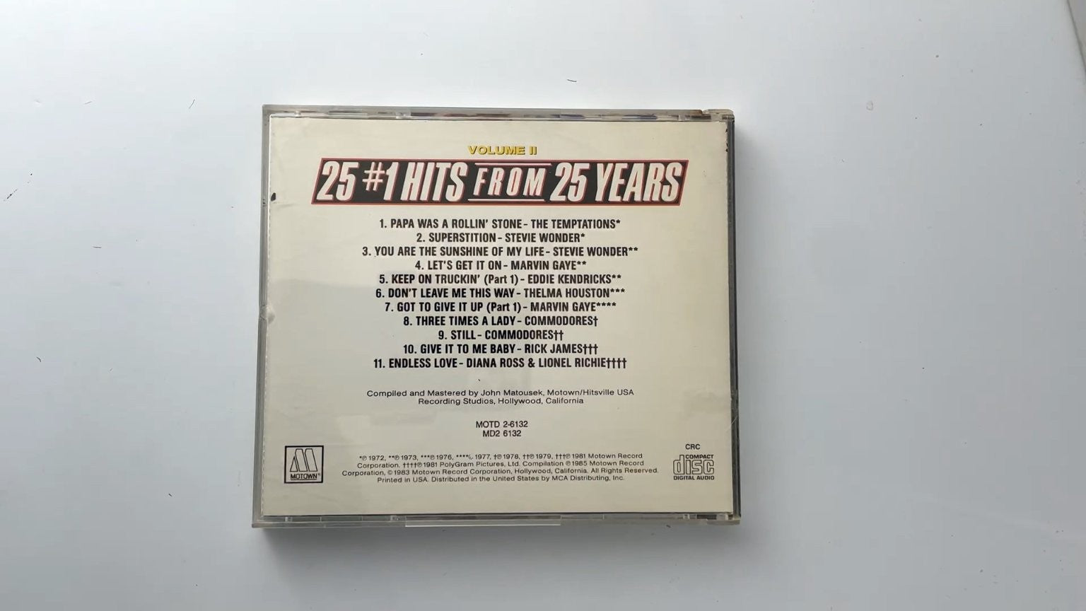Motown - 25 #1 Hits From 25 Years Vol II CD 1985 Soul R&B Motown