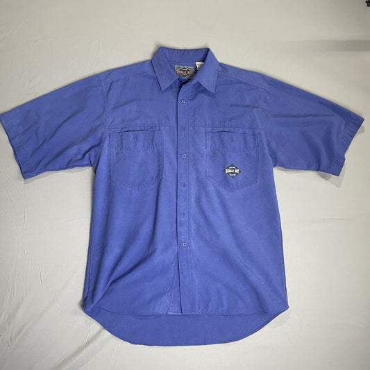 Vintage Bugle Boy Shirt Mens Medium Blue Short Sleeve Button Up Classic 90s