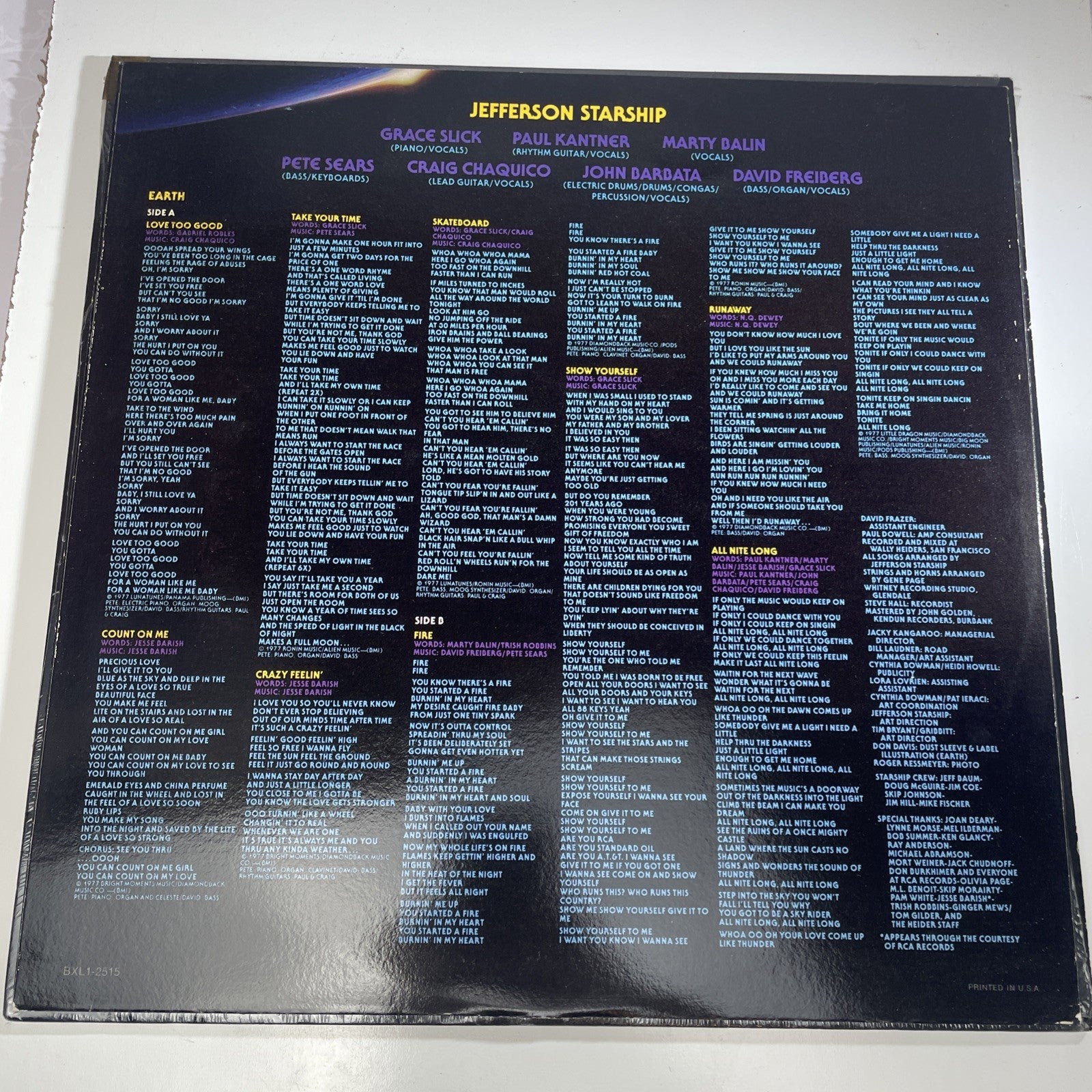 Jefferson Starship  'Earth'  Vinyl LP  Grunt  BXL1-2515  VG+ In Shrink