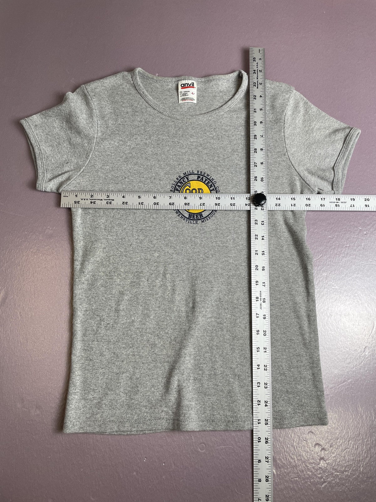 Good Goods Beer Roller Mill Brewing Shirt Womens Large Gray Owensville MO