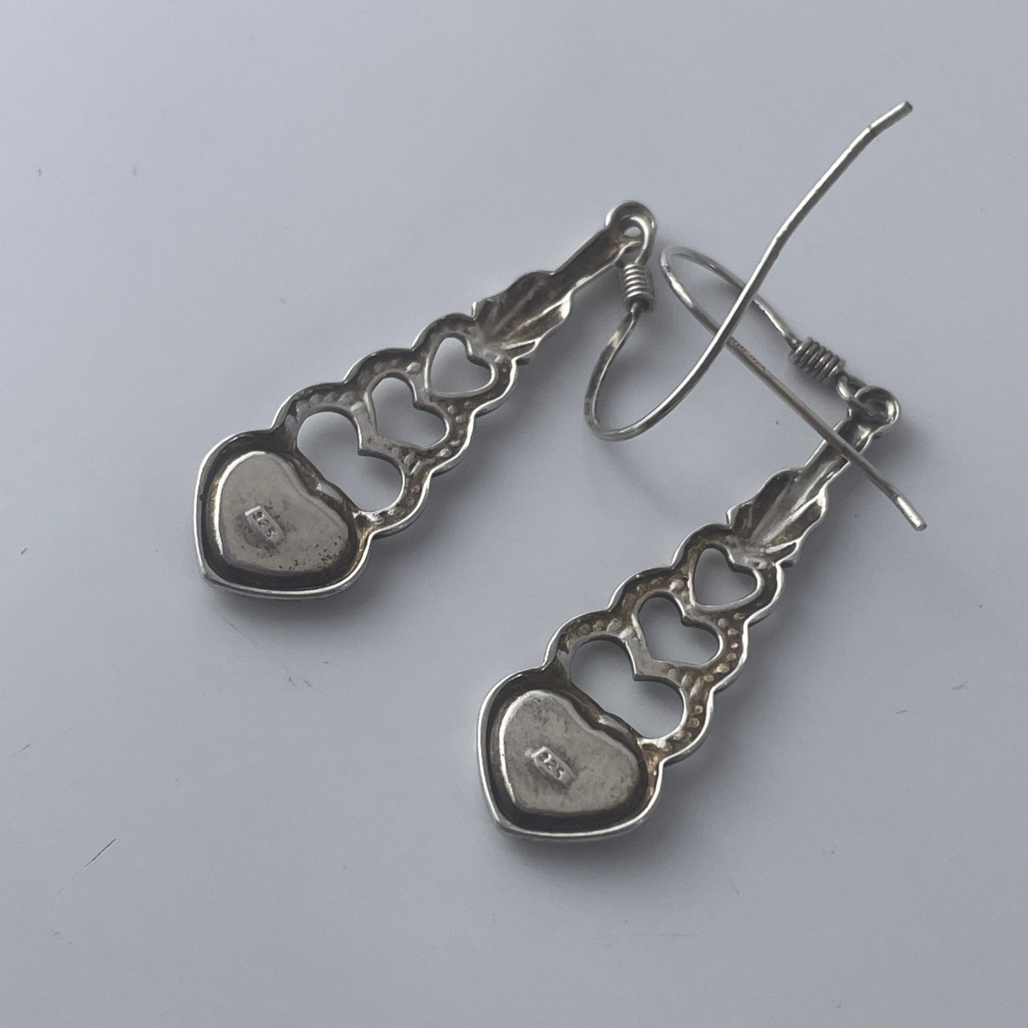 Vintage Sterling Silver 925 Black Onyx Heart Drop Earrings P525