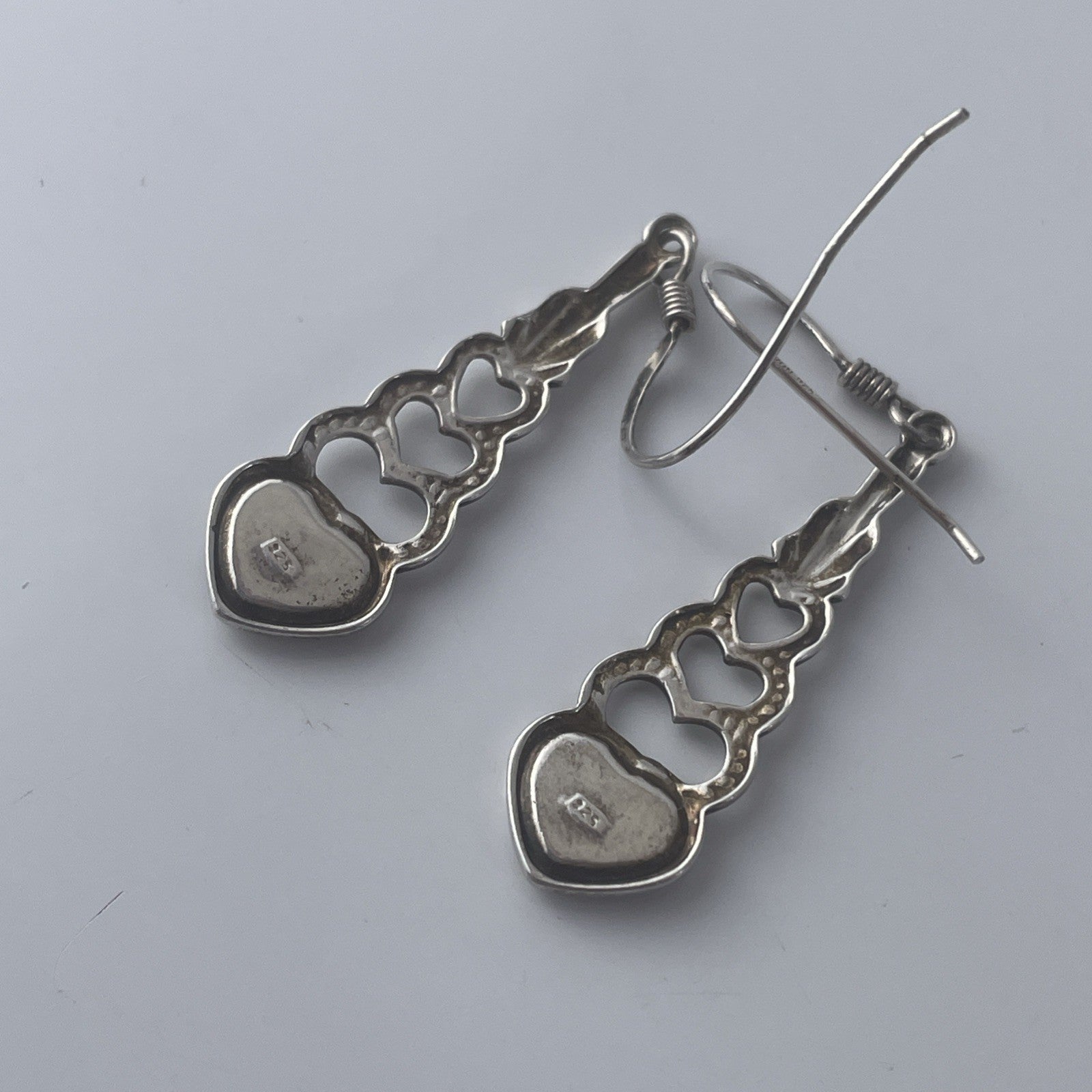 Vintage Sterling Silver 925 Black Onyx Heart Drop Earrings P525