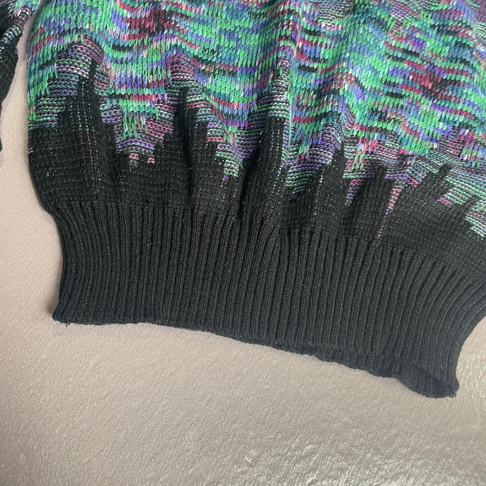 Vintage Alan Stuart Sweater Mens Medium Black Purple Abstract Textured Knit 80s