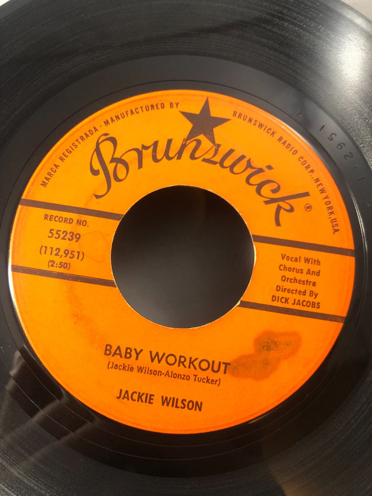 Jackie Wilson 45 RPM Brunswick Baby Workout  I’m Going Crazy 1963 G+