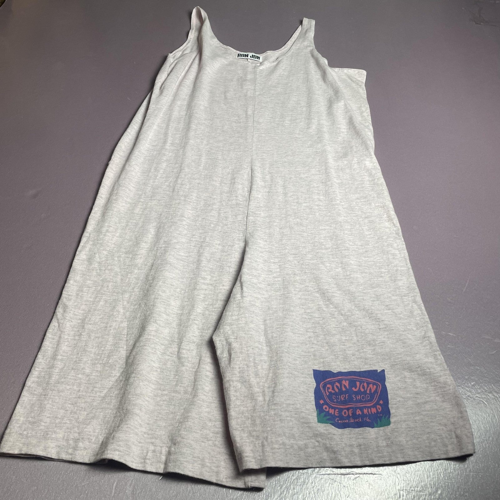 Ron Jon Surf Shop Jumpsuit Womens One Size Gray Tank Wide Leg Casual Made USA