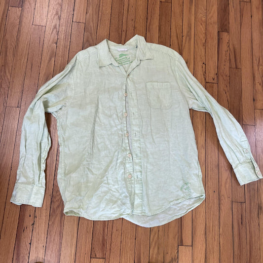 Tommy Bahama Shirt Mens XL Green Linen Relax Button Up Long Sleeve Casual
