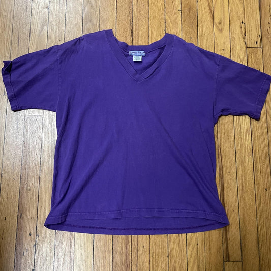 Vintage Cool Wear Shirt Mens Medium Purple V Neck Made USA Garment Dyed 90s Tee