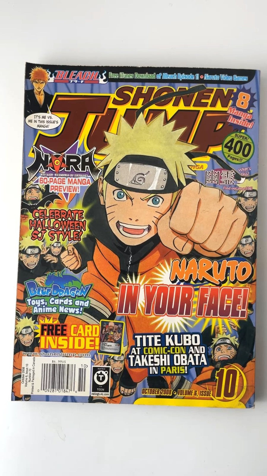 Shonen Jump Volume 6 Issue 10 October 2008 Naruto Manga Bleach NO CARD