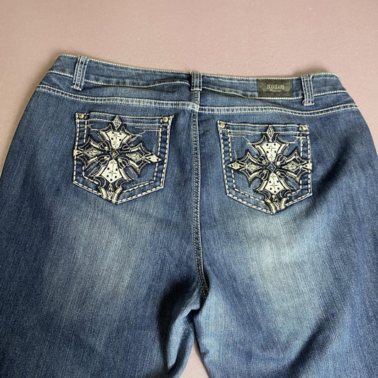 ZCO Jeans Premium Jeans Womens 18W Blue Embroidered Flap Pocket Bootcut Studded