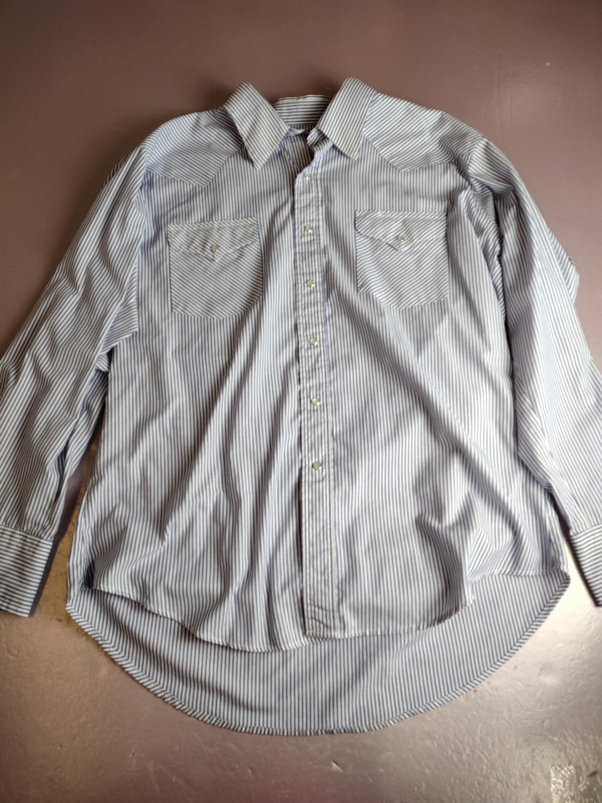 Ruddock Shirt Mens XL Blue Stripe Western Pearl Snap Long Sleeve Classic Fit