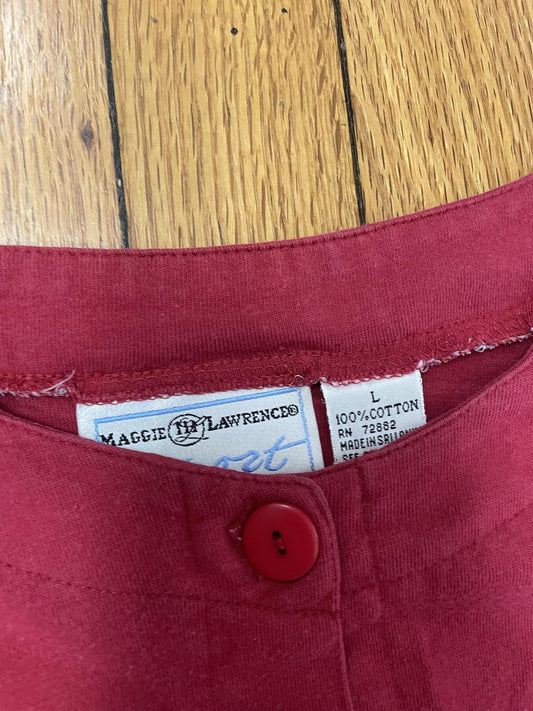 Maggie Lawrence Sport Shirt Womens Large Red Knit Button Front 3/4 Sleeve
