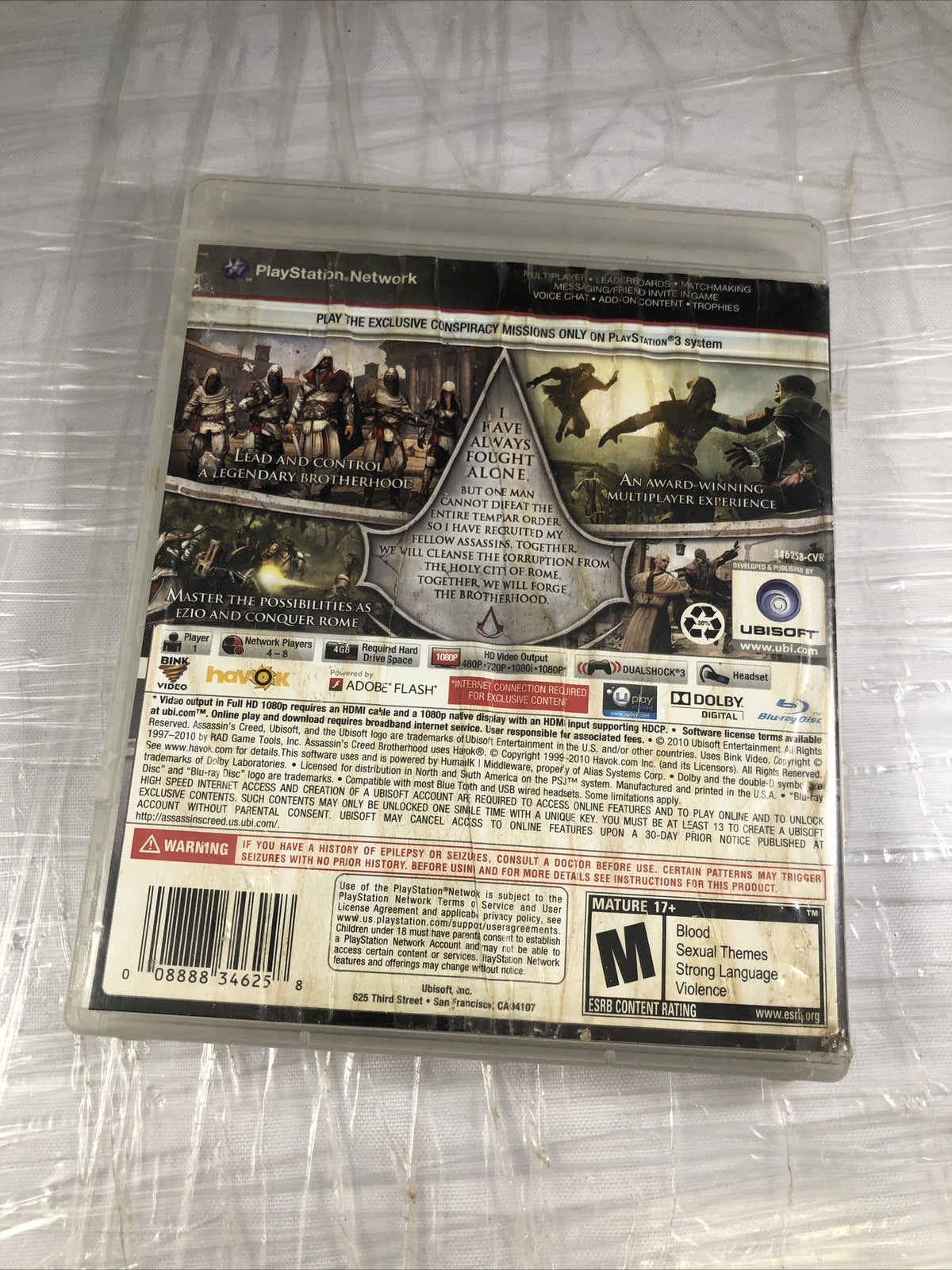 Assassins' Creed Brotherhood PlayStation 3 PS3 Damaged Case Good Disc