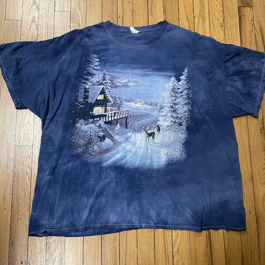 Vintage The Mountain Shirt Mens Extra Large Winter Cabin Deer Nature Art 90s