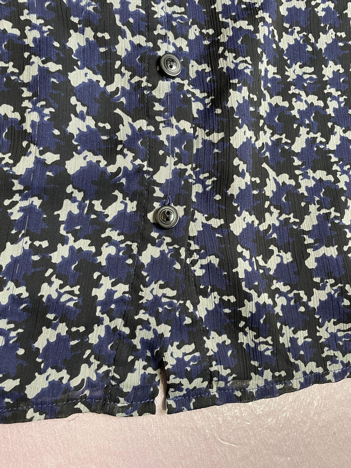 Sag Harbor Shirt Womens Medium Blue Black Abstract Print Button Front Lined Top