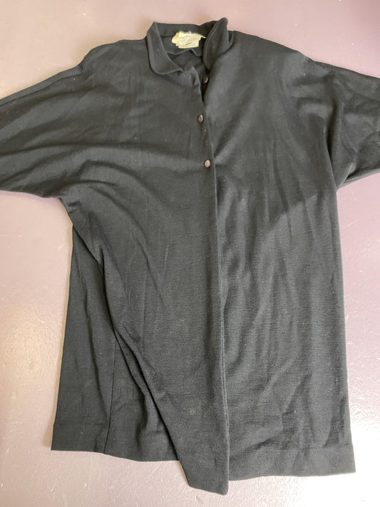 Vintage Bergdorf Goodman Sweater Mens Medium Black Wool Henley Collar Knit