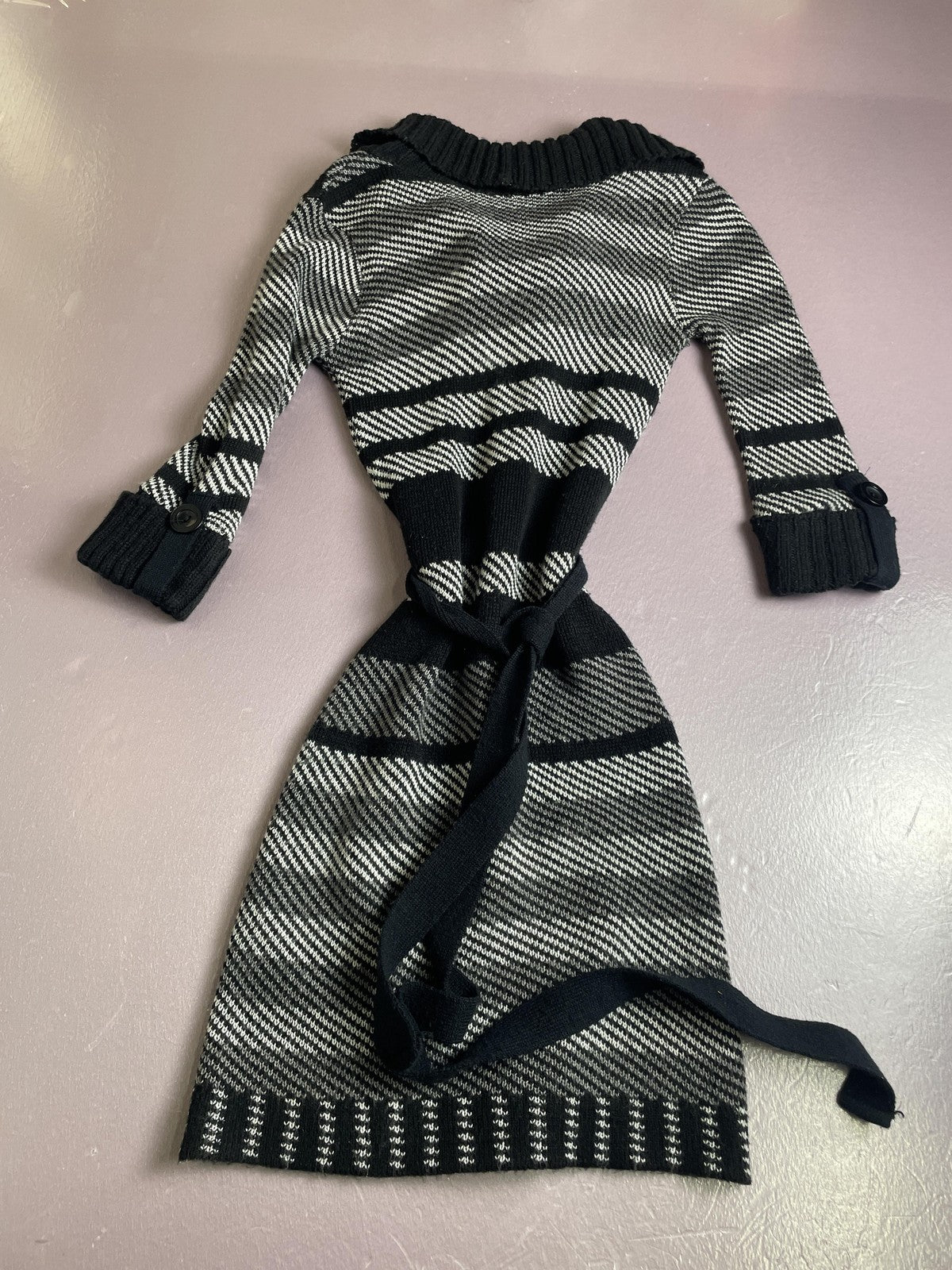 Say What Demanding Sweater Dress Womens Small Black White Cowl Neck Belted