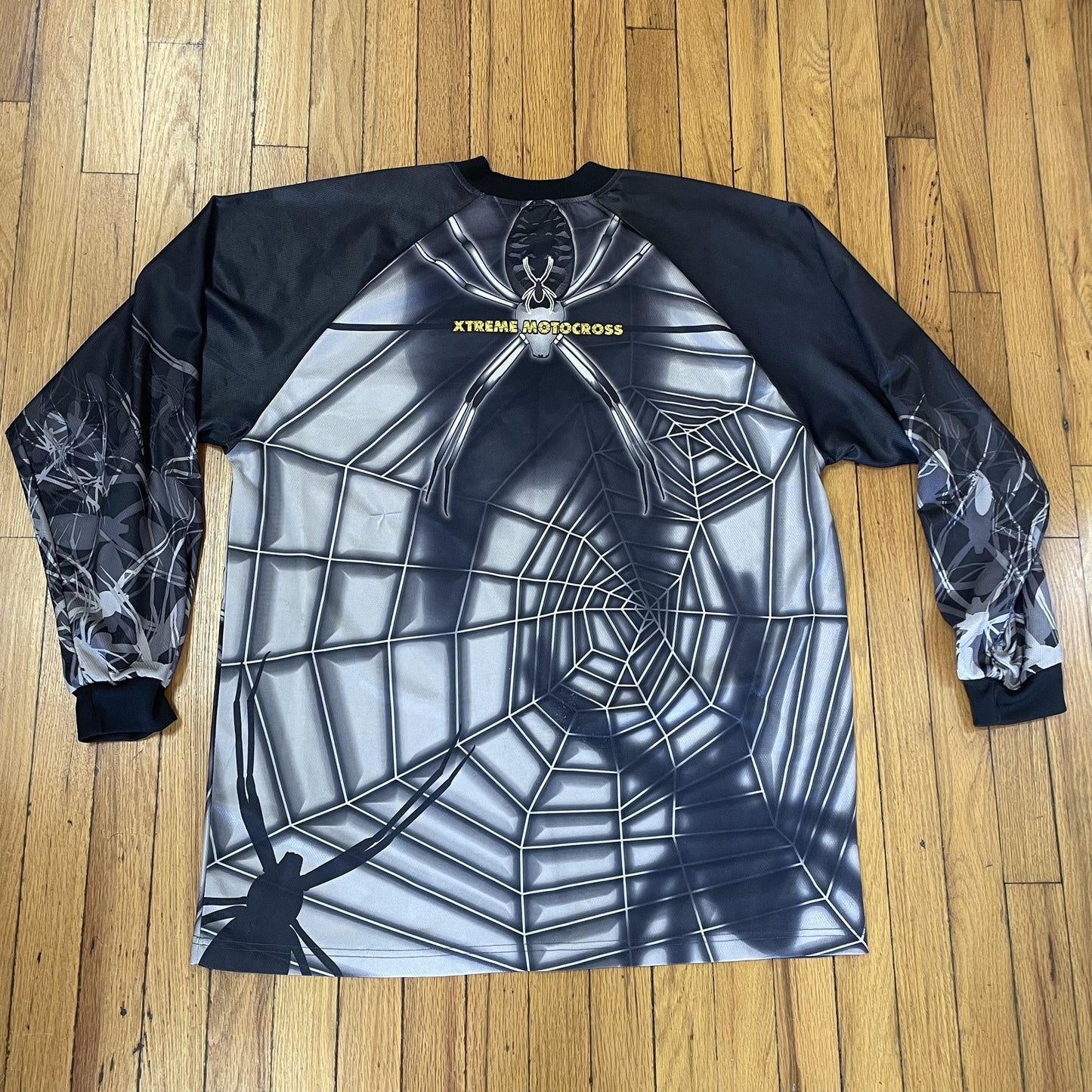 XMX Xtreme Motocross Shirt Mens Large Black Gray Spider Web Long Sleeve Athletic