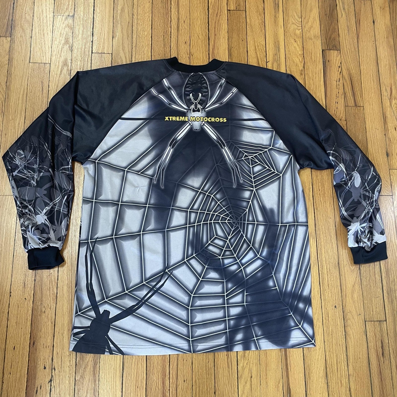XMX Xtreme Motocross Shirt Mens Large Black Gray Spider Web Long Sleeve Athletic