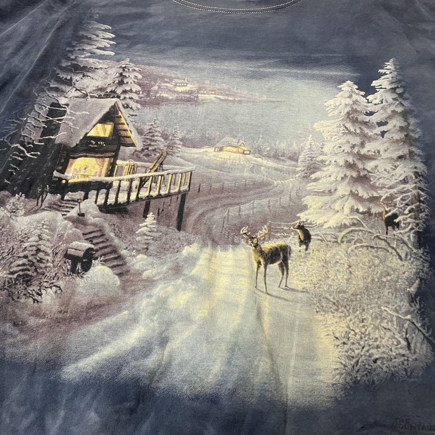 Vintage The Mountain Shirt Mens Extra Large Winter Cabin Deer Nature Art 90s