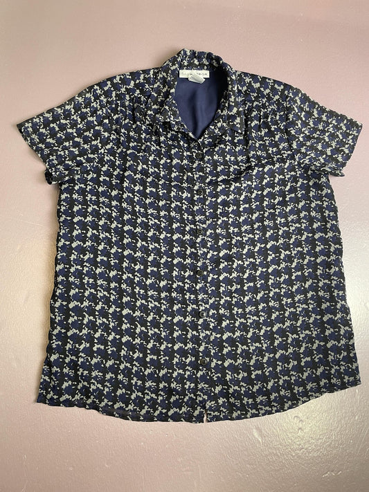 Sag Harbor Shirt Womens Medium Blue Black Abstract Print Button Front Lined Top