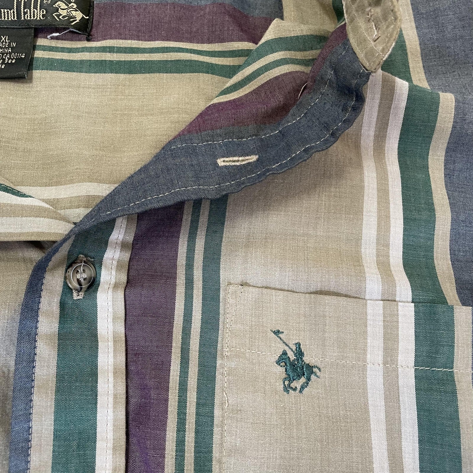 Knights of Round Table Shirt Mens XL Green Purple Striped Button Up Long Sleeve