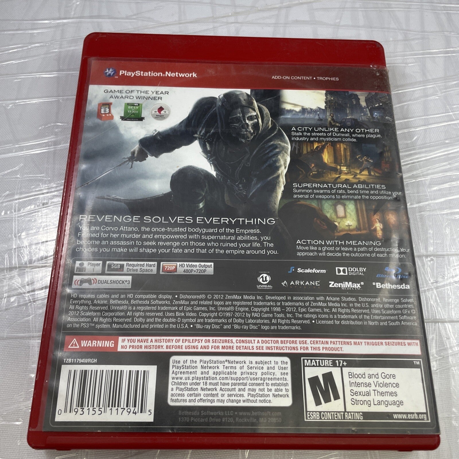 Dishonored (Sony PlayStation 3, 2012) PS3 GAME  Tested Very Good Disc